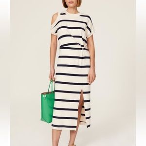Tanya Taylor Cream and Blue Cold Shoulder Midi Dress